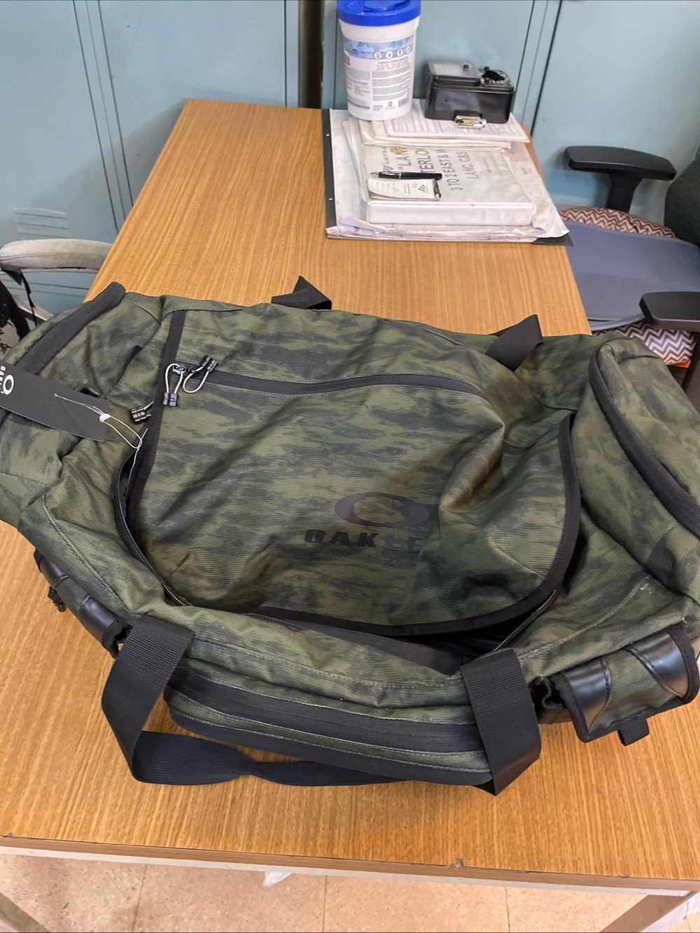 Oakley Olive Green Camo Duffel Bag for Men